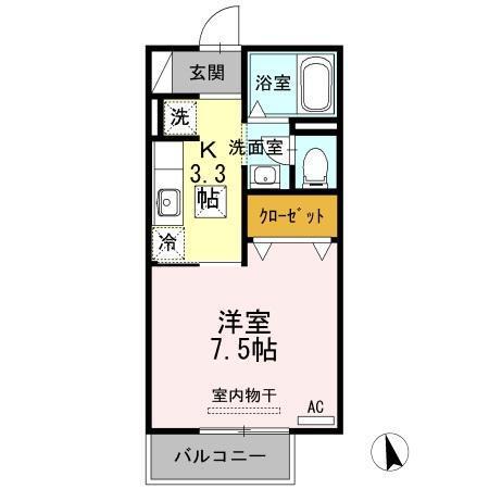 クルーガーランドB(1K/1階)の間取り写真
