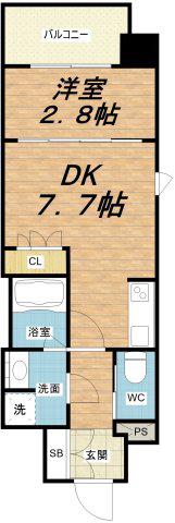ソルレヴェンテ北堀江Q(1DK/8階)の間取り写真