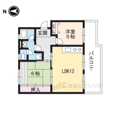 宇治おぐら5棟304(2LDK/3階)の間取り写真