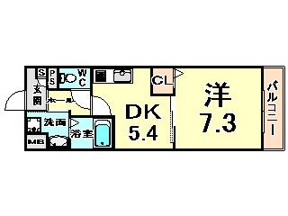 エスポアール(1DK/2階)の間取り写真