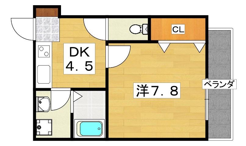 グランドソレイユ香里園(1K/1階)の間取り写真