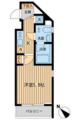 ザ・パーククロス市ヶ谷(1K/1階)の間取り写真