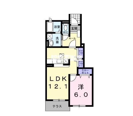ラシーヌ大刀洗参番館(1LDK/1階)の間取り写真