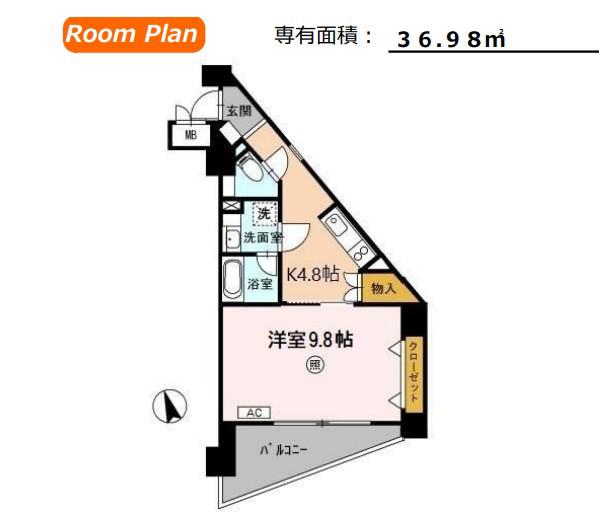 T2 FLAT(1K/6階)の間取り写真