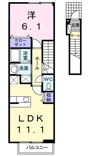 メゾンアンソレイエI(1LDK/2階)の間取り写真
