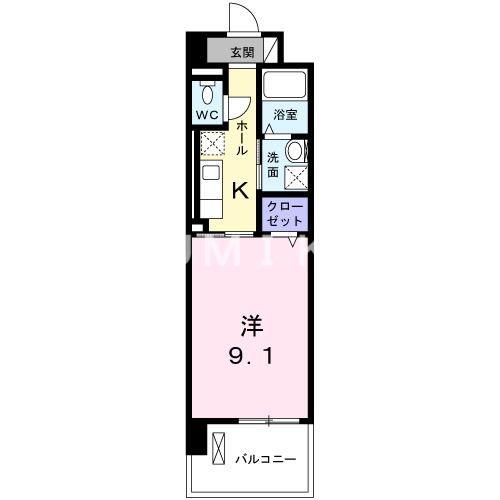 セントラルヒルズ昭和町(1K/9階)の間取り写真