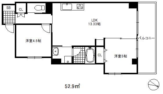 グリシーナ神戸三宮(2LDK/4階)の間取り写真