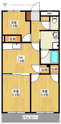 ウッドベア(3DK/3階)の間取り写真