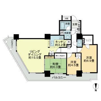 リベーラガーデンJ棟イーストタワー(3LDK/18階)の間取り写真