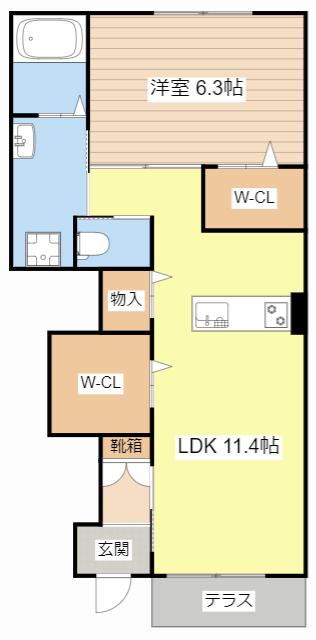 EVER GREEN(1LDK/1階)の間取り写真