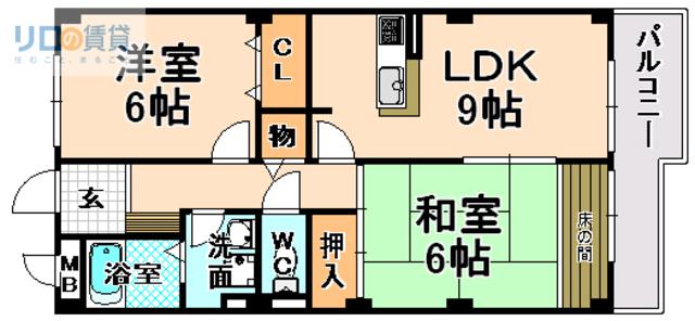 ヴァンベール東(2DK/2階)の間取り写真
