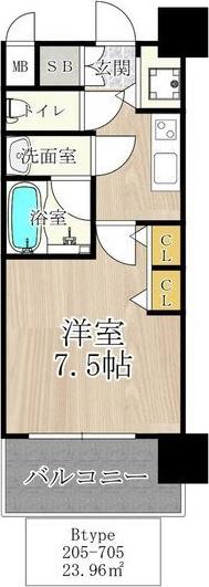 CITY SPIRE西中島(1K/7階)の間取り写真
