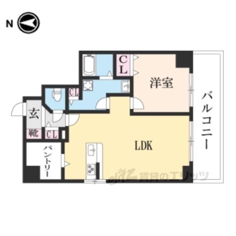 パインフィールド二条城(1LDK/4階)の間取り写真