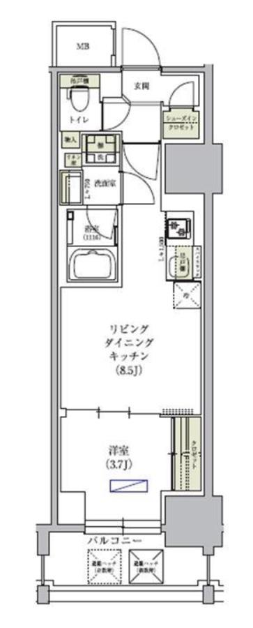 アーバネックス谷町四丁目(1LDK/13階)の間取り写真