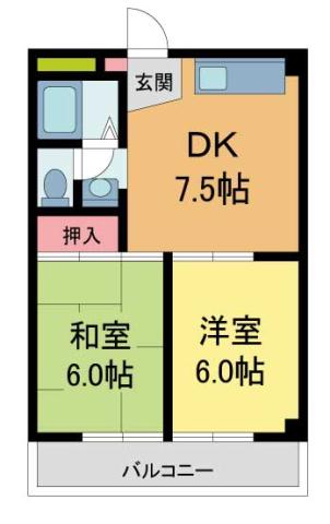 ガーデンハイツ山本(2DK/4階)の間取り写真
