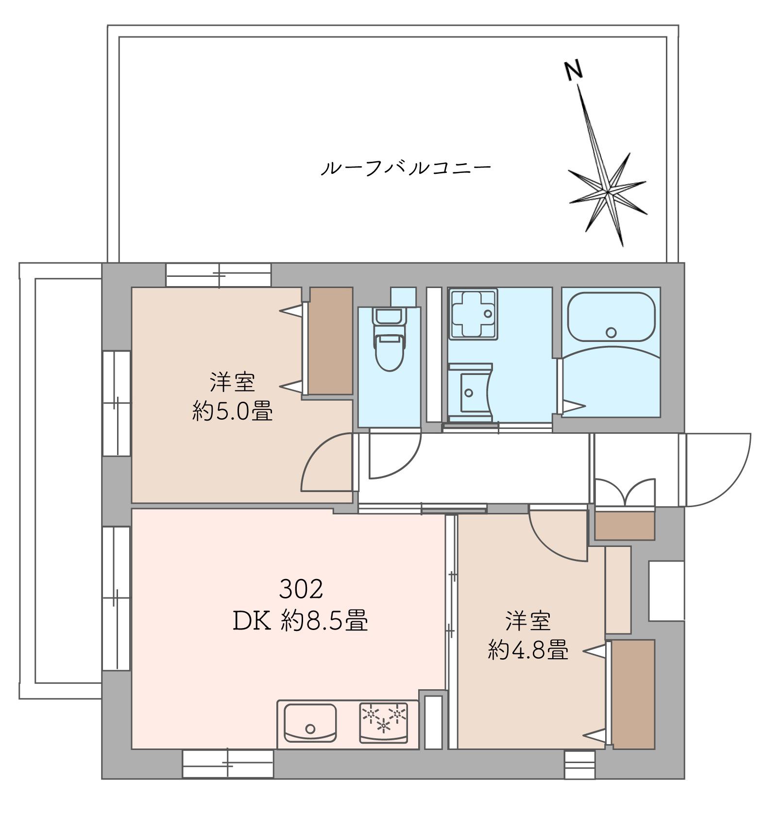長手門テラス(2DK/3階)の間取り写真