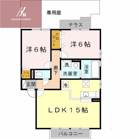 リビングタウン加美北 C棟(2LDK/1階)の間取り写真