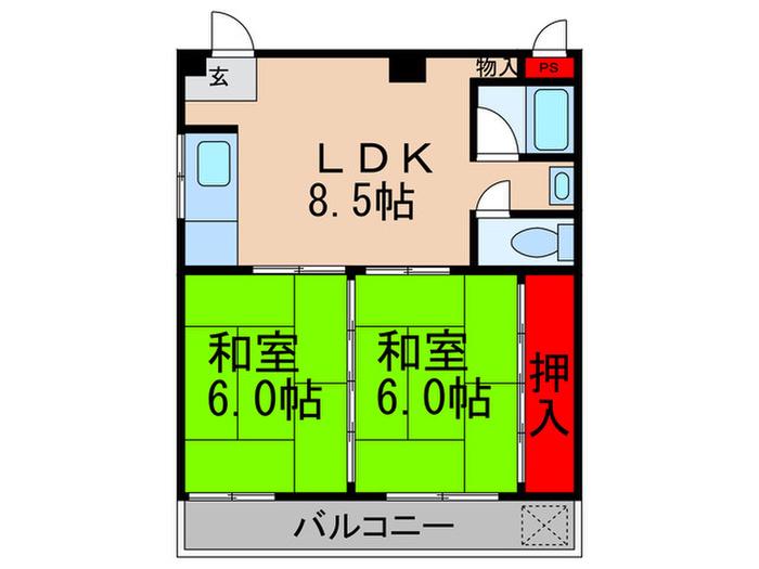 エイウンビル(2LDK/2階)の間取り写真