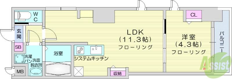 シエルエックス(1LDK/6階)の間取り写真