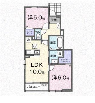 ホワイトクオーレ(2LDK/1階)の間取り写真