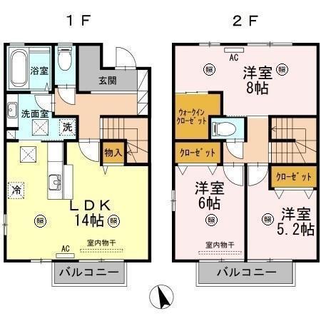 イムウッド山の手 A棟(3LDK/1階)の間取り写真
