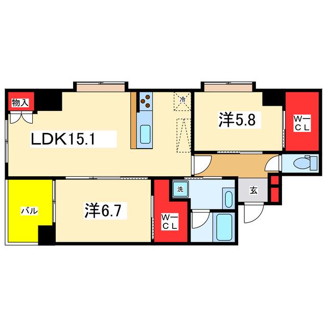 ファーストクラス柳都大橋(2LDK/4階)の間取り写真