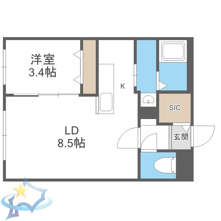 ライトベルー南9条ー(1LDK/3階)の間取り写真