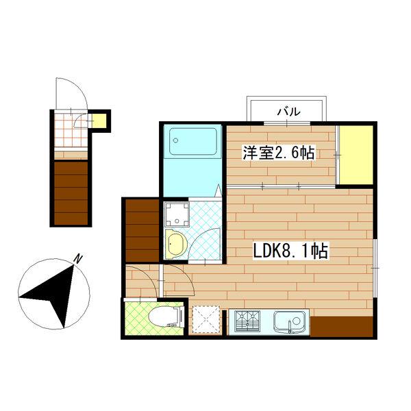 LIBRA COURT東仙台(1LDK/2階)の間取り写真