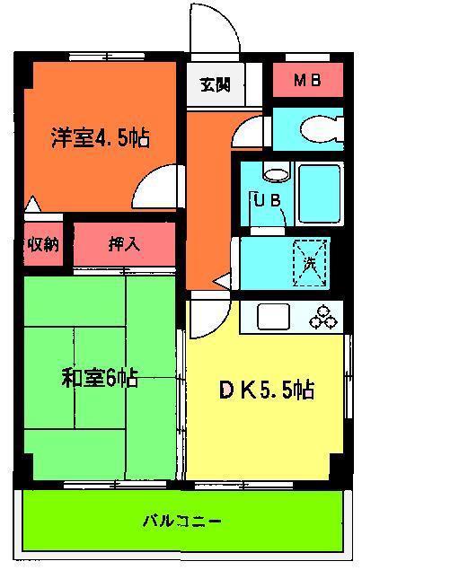 ライオンズマンション淵野辺第2(2DK/3階)の間取り写真