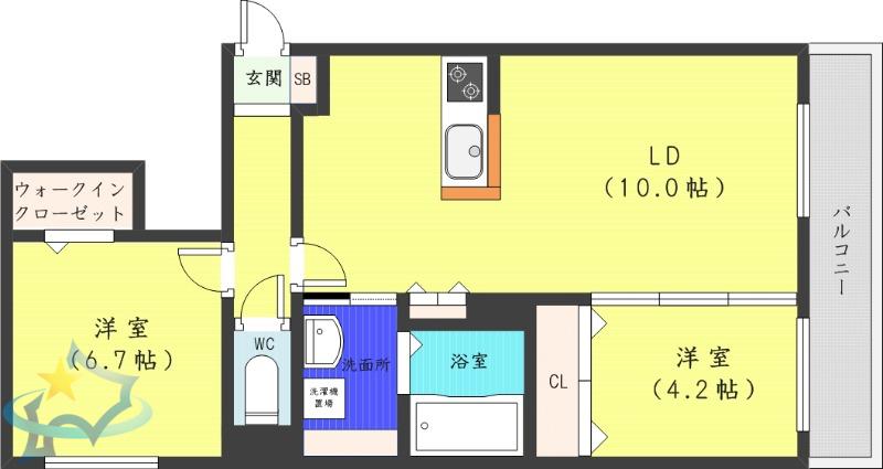 ロイヤルガーデン北6条(2LDK/2階)の間取り写真