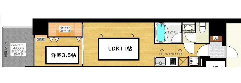 ブエナビスタ難波タワー(1LDK/3階)の間取り写真
