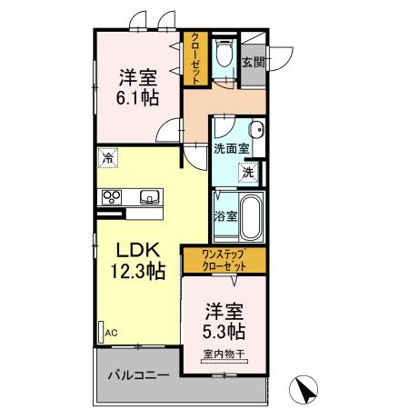 フェリーチェ A棟(2LDK/2階)の間取り写真