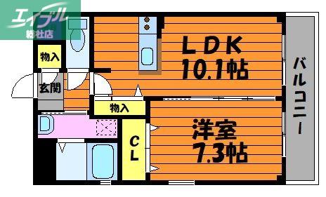 フォブール放駒II(1LDK/2階)の間取り写真