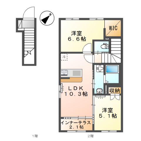 ココル岡前(2LDK/2階)の間取り写真