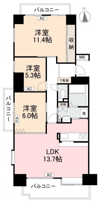 ダイアパレス茜町インタースクエア壱番館601号(3LDK/6階)の間取り写真