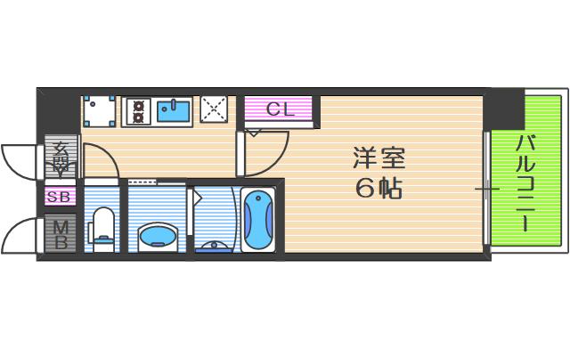 エステムコート中之島GATEII(1K/9階)の間取り写真