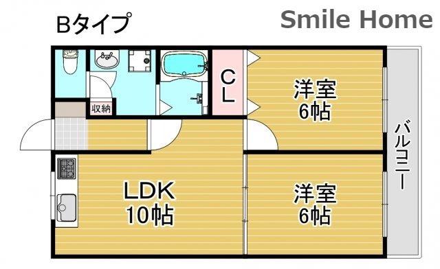 ウイングテル御崎(2LDK/7階)の間取り写真