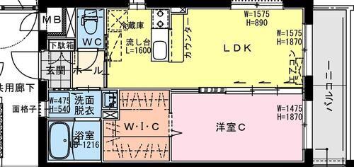 クロスワイズ中西町(1LDK/2階)の間取り写真