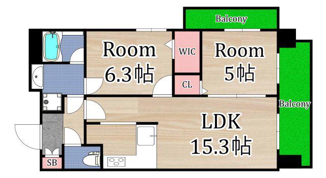 エステムコート京橋セレブIポーラスター(2LDK/11階)の間取り写真