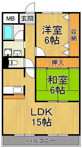 ディアコート結(2LDK/2階)の間取り写真