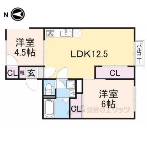 レークハイツ伊庭1(2LDK/1階)の間取り写真