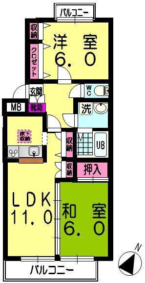 ネクサス東領家(2LDK/1階)の間取り写真