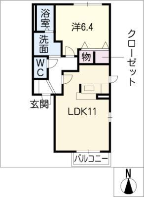 ガーデンハイツB(1LDK/1階)の間取り写真