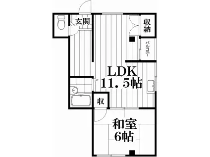 ベルデハイツ諸福(1LDK/1階)の間取り写真