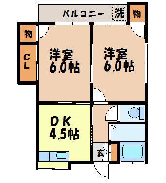 スカイピア大宮(2DK/1階)の間取り写真