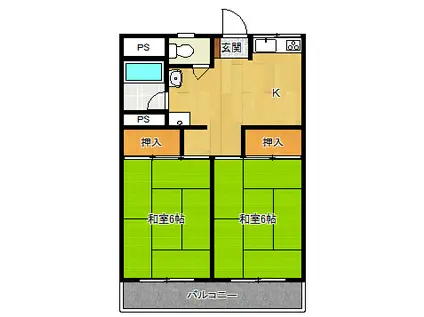 新藤シティーハイツ(2K/2階)の間取り写真