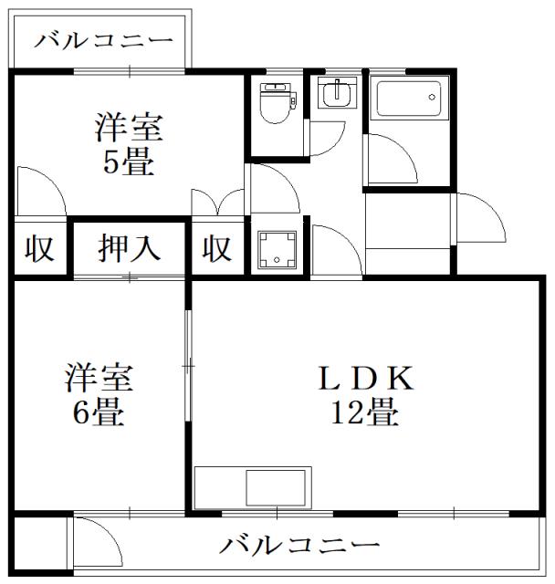 第二阿波ビル(2LDK/1階)の間取り写真