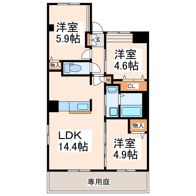 ベンベル22(3LDK/1階)の間取り写真