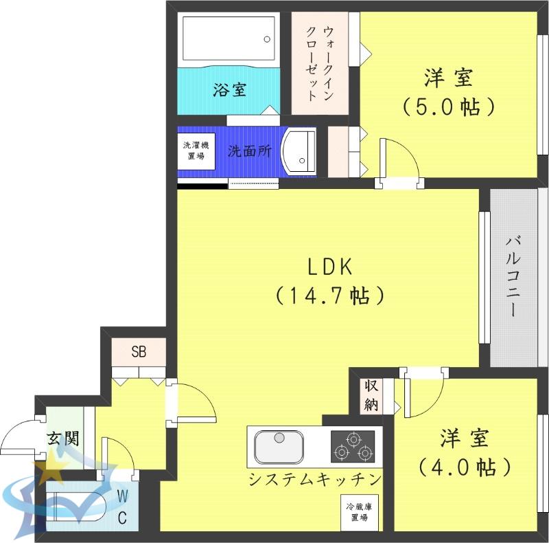 GRANDUKE北円山(2LDK/4階)の間取り写真