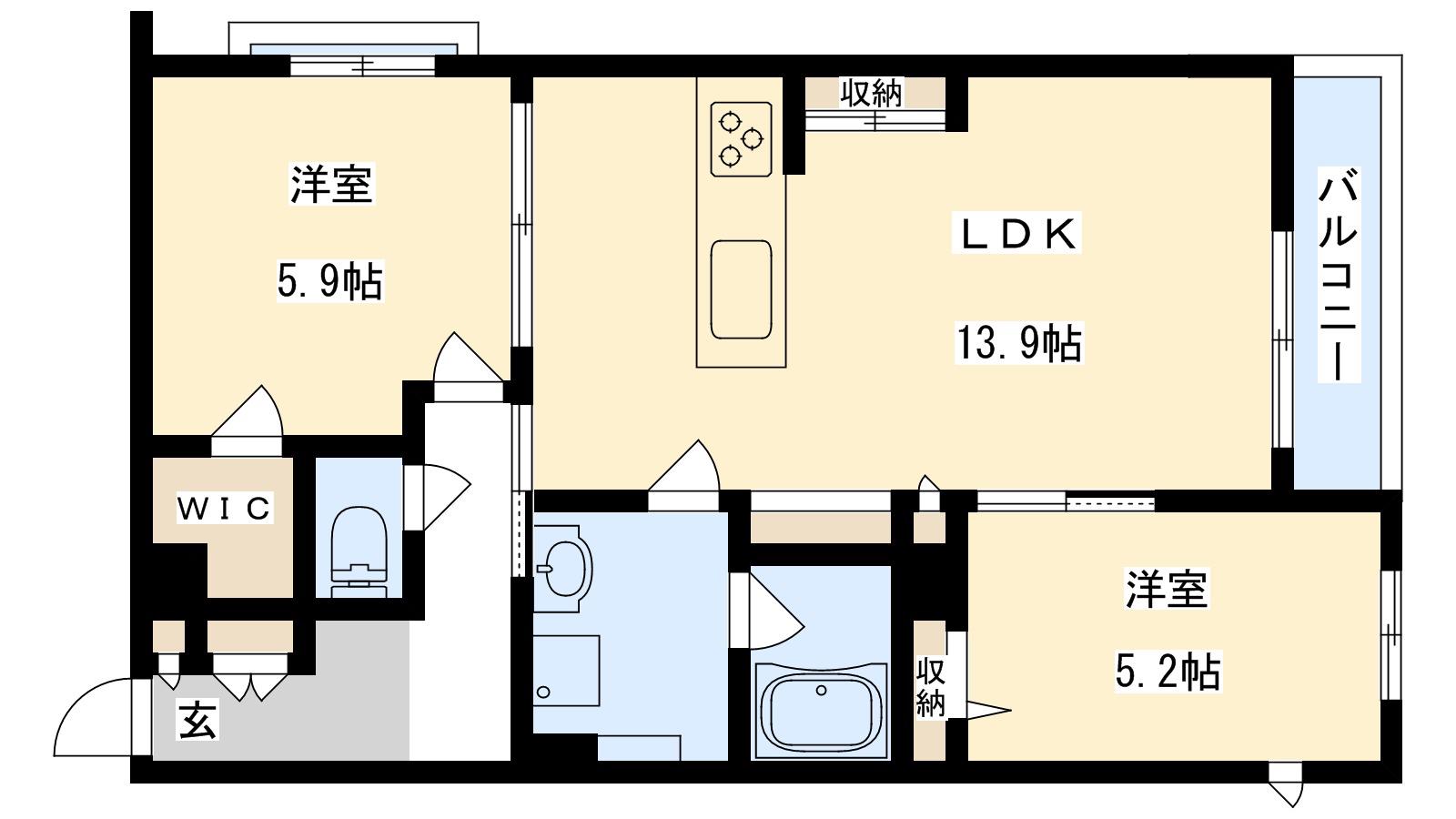 シャーメゾン シューレ(2LDK/2階)の間取り写真